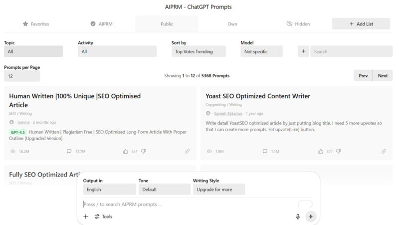 AIPRM enhancements in ChatGPT