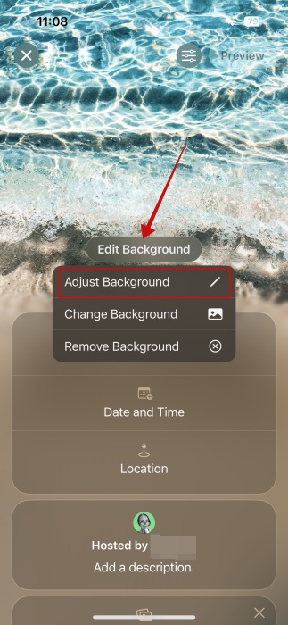 Adjusting background for new event invite in Invites app on iPhone. 