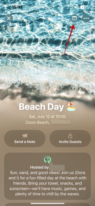 Tapping on calendar icon in Invites app on iPhone. 