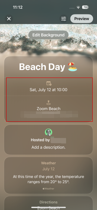 Adding date and location for new invite in Invites app on iPhone. 
