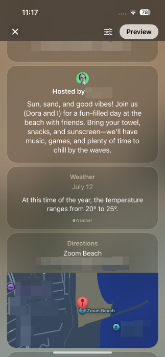 Event details view in Invites app on iPhone. 