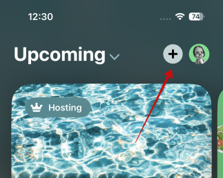 Tapping + button in Invites app on iPhone. 