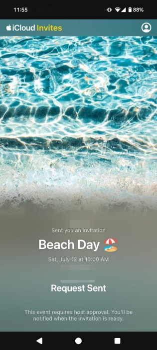 Request sent to host to approve event view on iPhone. 
