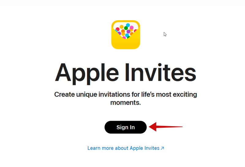 Tapping on "Sign In" button on Apple Invites web page.