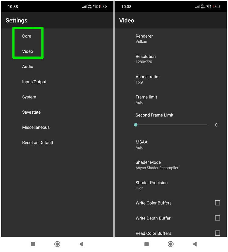 aPS3e list of video settings