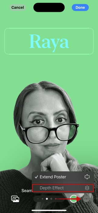 "Depth Effect" option view in new Contact Poster on iPhone.