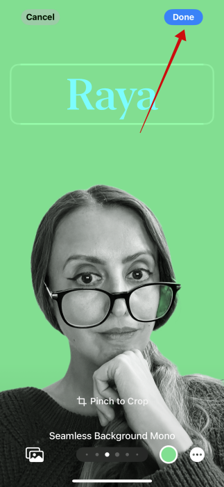 Pressing "Done" for new Contact Poster on iPhone.