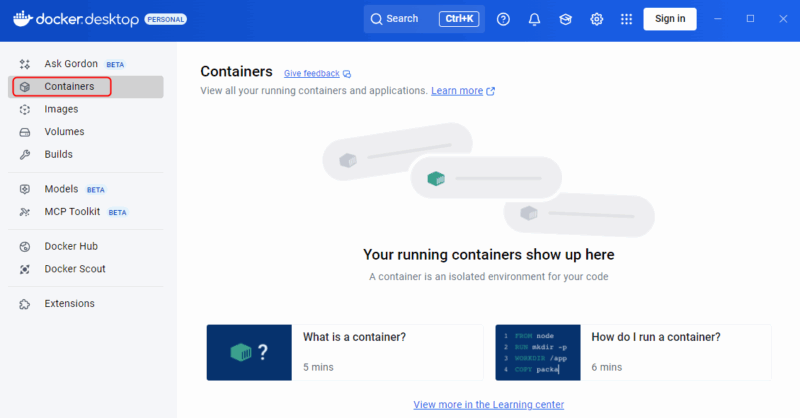 Containers Tab
