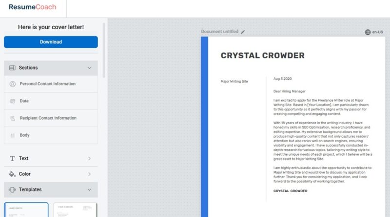 Generating an AI cover letter.