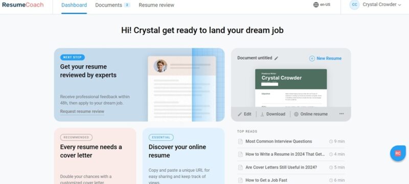 ResumeCoach dashboard.
