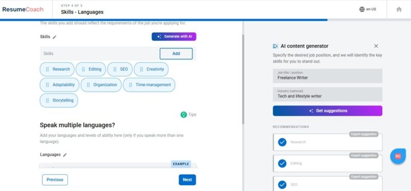 Generating a list of skills using AI.