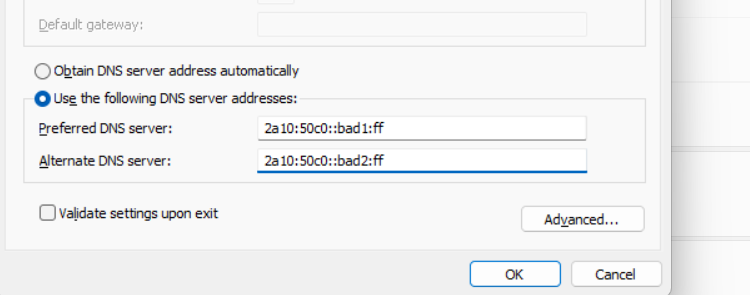DNS settings in Windows 11 showing AdGuard DNS address