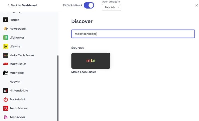 Adding a custom source in Brave.