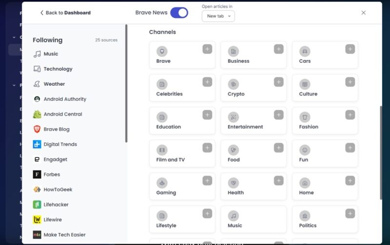 Following channels in Brave News.