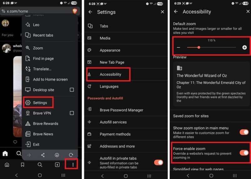 Changing zoom on Brave.