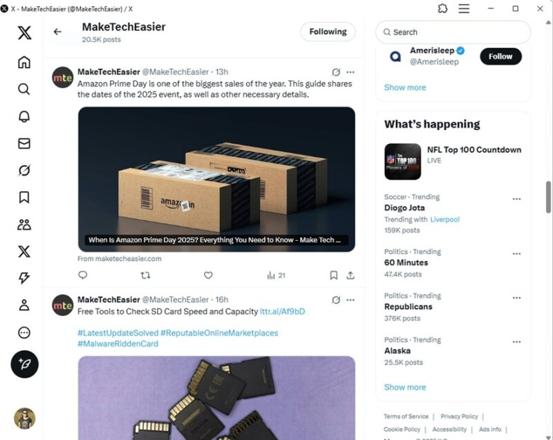 The desktop web app of X.