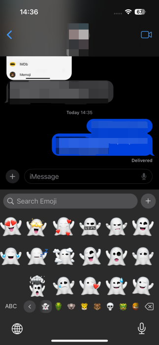 Accessing more emoji options on iPhone.