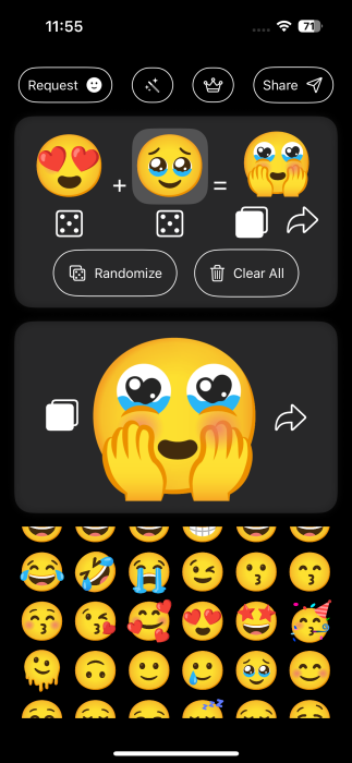Creating custom emoji in Emoji Kitchen app on iPhone.
