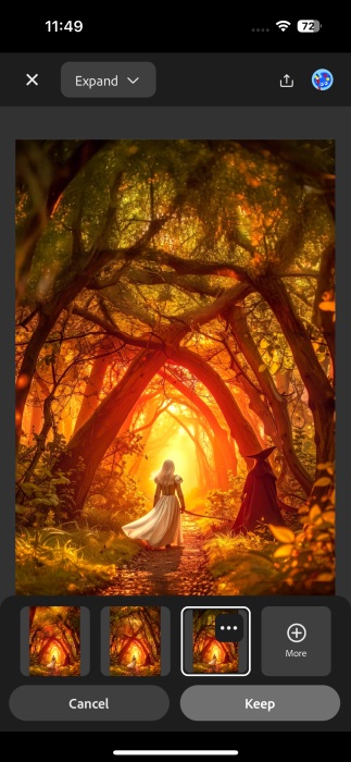 Expanding generated image with Firefly app on iPhone. 