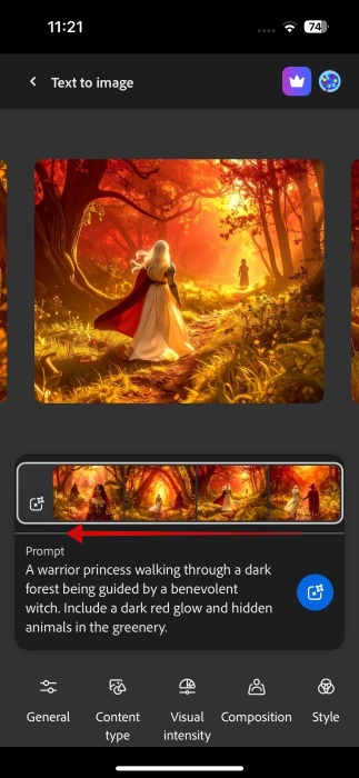 Generated image in Firefly app on iPhone with new style applied.