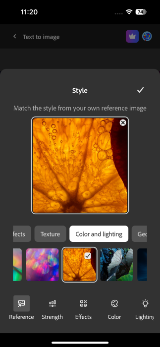 Adding different style to generated image in Firefly app on iPhone. 