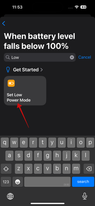 Adding action for new automation in Shortcuts apps on iPhone. 
