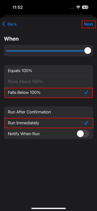 Creating condition for automation in Shortcuts app on iPhone. 