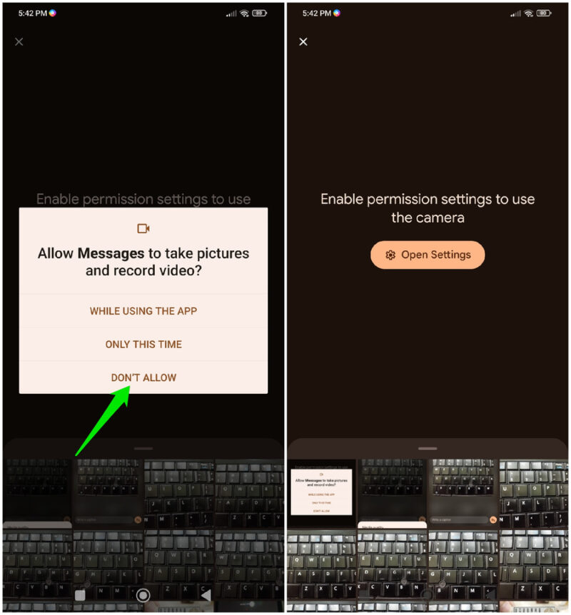 Google Messages gallery without camera viewfinder