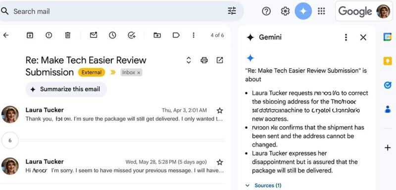 Ai Summaries in Gmail om the Web