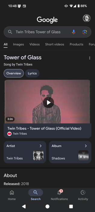 Gemini app on Android showing search results in Google Search for identified song.