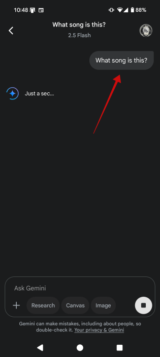 Asking Gemini to identify song on Android.