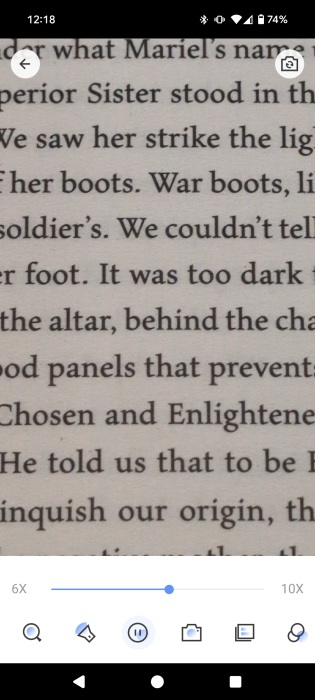 Zooming in using Magnifying Glass app on Android. 