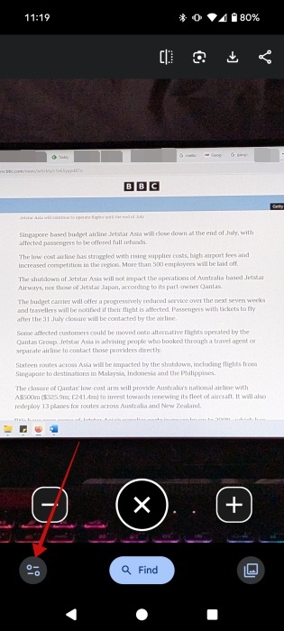 Pressing the "Edit" button in Google Magnifier app.