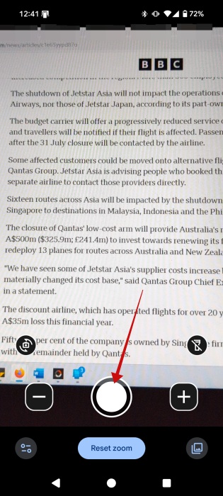 Taking photo with Google Magnifier app.