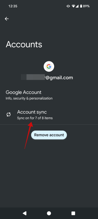 Tapping on "Account sync" option on Android.