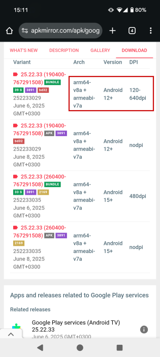 Details for older Google Play Services version on APK Mirror.