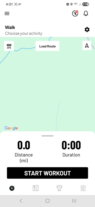 Creating a new workout route in Map My Walk.