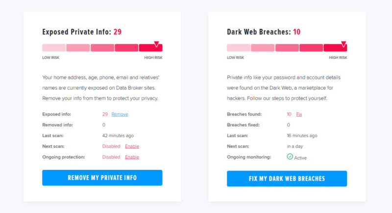 HelloPrivacy scan results showing 29 profiles
