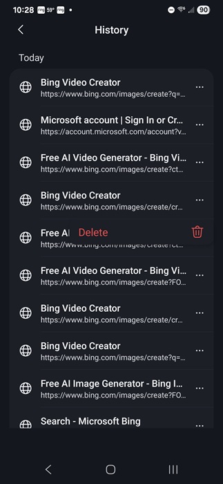 Deleting Video Creator history.