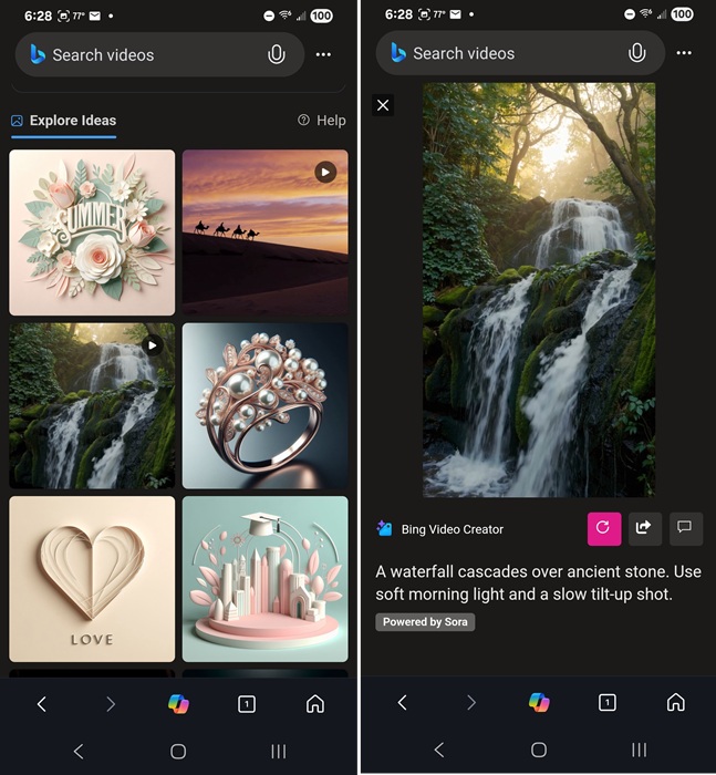 Sample video created in Bing Video Creator along with the prompt.