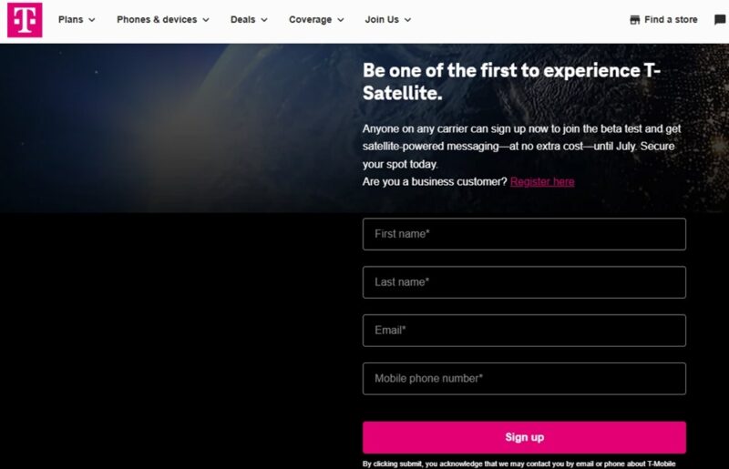 Signing up for T-Satellite.