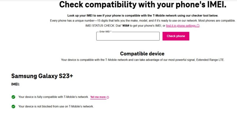 Checking IMEI number on T-Mobile.