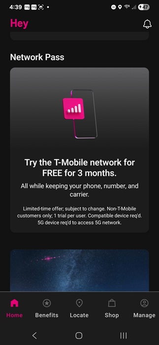 T-Mobile network pass trial.