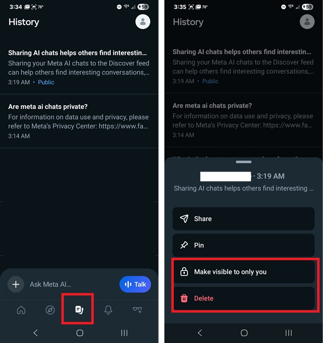 Deleting chats from your Meta AI history.