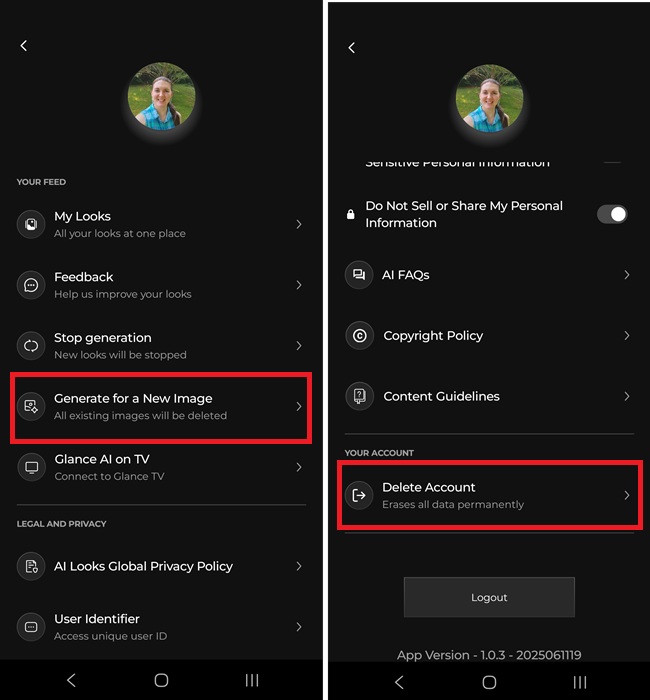 Deleting your images and account.