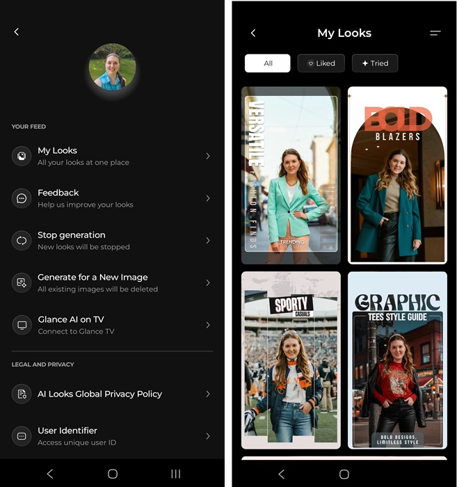Available menus in the AI tool.