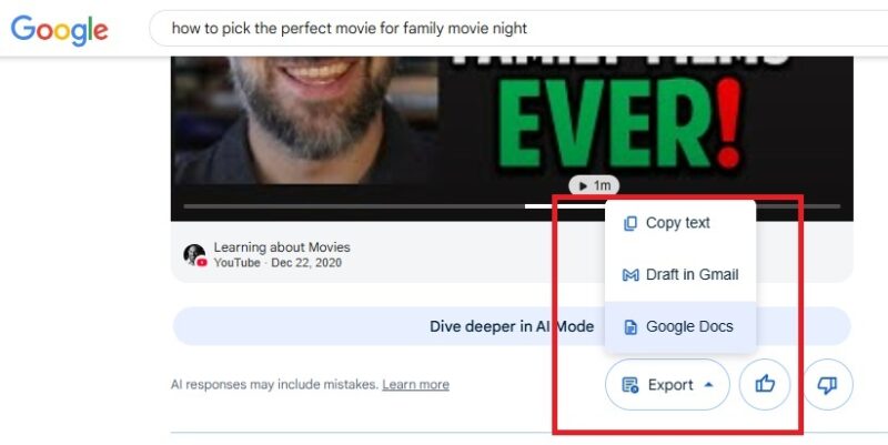 Exporting the AI Overview to a Google Docs.