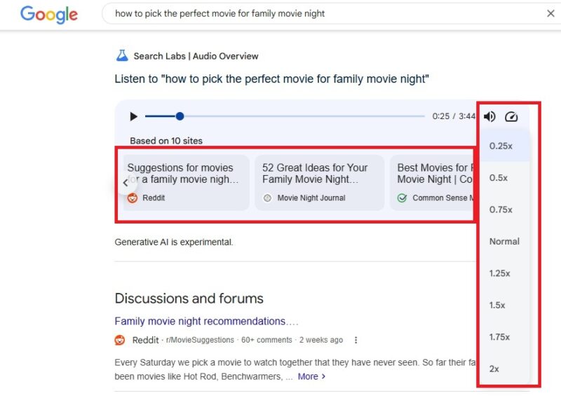 Changing audio speed and viewing sources.