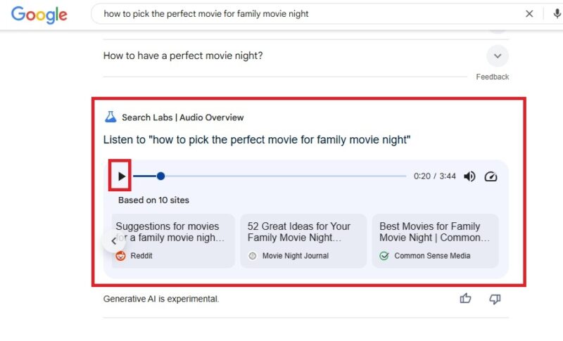 Results from generating an Audio Overview.