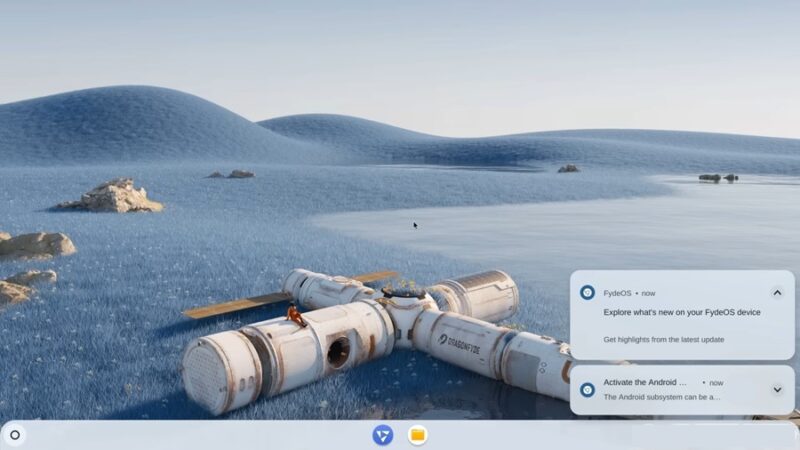 Initial desktop after installing FydeOS's Android desktop environment.